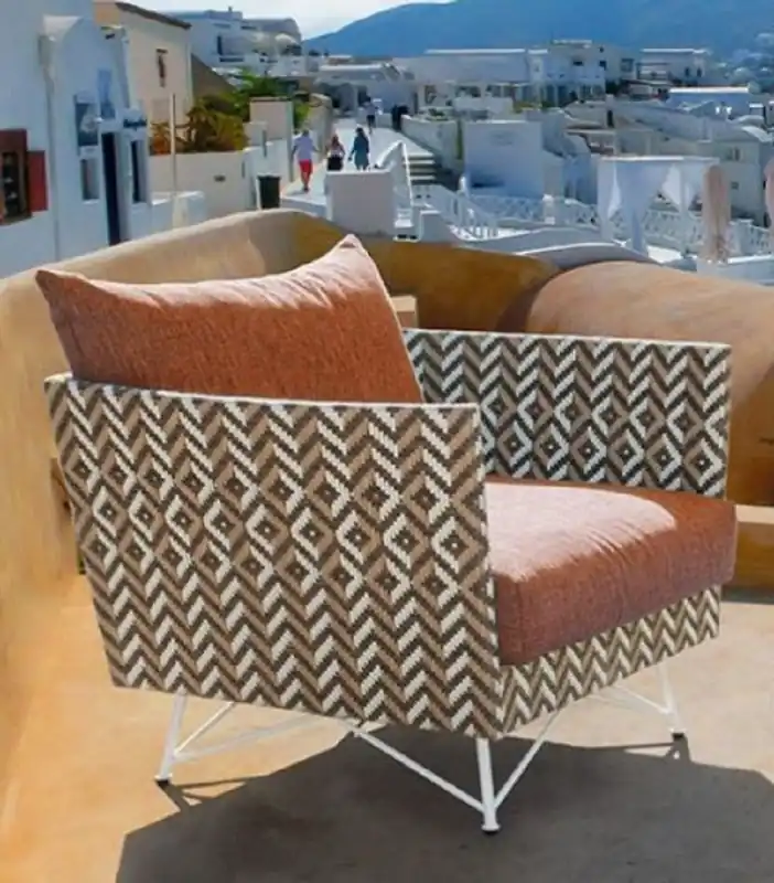 Casa Padrino fauteuil de jardin de luxe marron / blanc 100 x 86 x H. 70 cm - Fauteuil résistant aux intempéries tissé à la main - Mobilier fauteuil de piscine de jardin de terrasse de hôtel Super-Preis