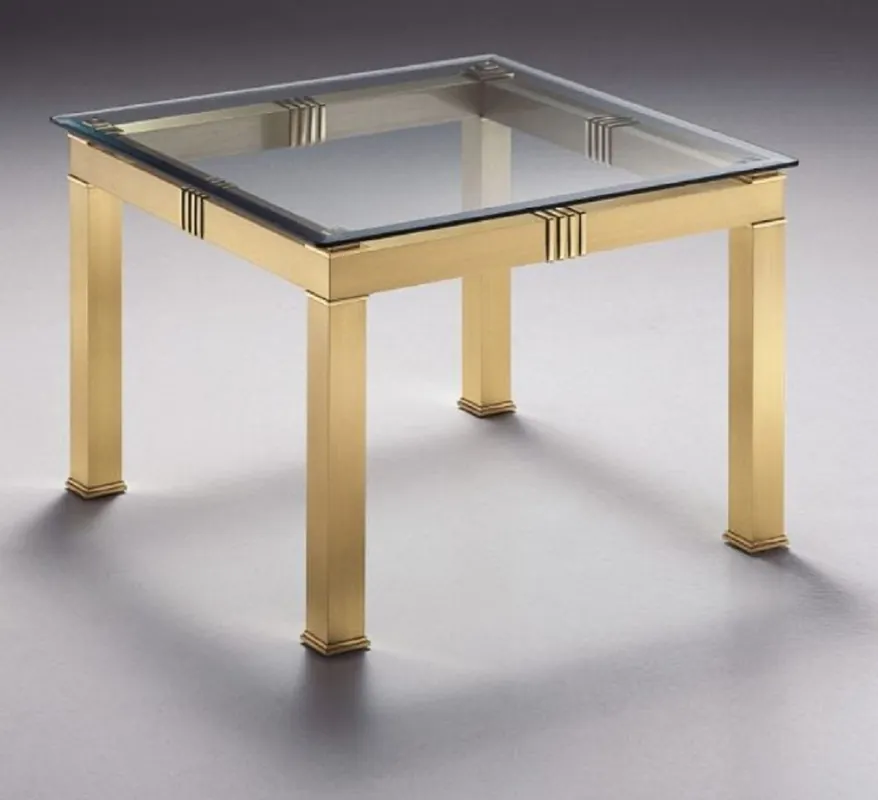 Echt Casa Padrino table d'appoint de luxe laiton 70 x 70 x H. 48 cm - Table carrée en laiton avec plateau en verre - Meubles de salon de luxe