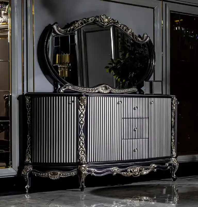Rabatt Casa Padrino ensemble de meubles baroques de luxe violet / blanc / or - 1 Buffet avec 2 Portes et 3 Tiroirs et 1 Miroir - Meubles baroques faits à la main - Noble & Magnifique