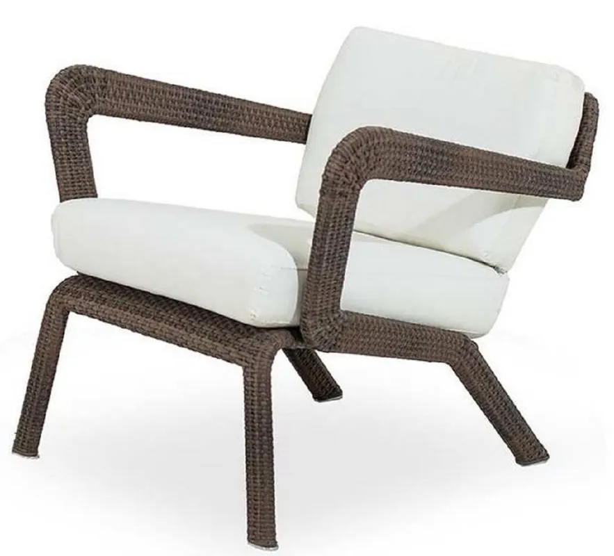 Casa Padrino fauteuil de jardin de luxe marron / blanc 74 x 72 x H. 66 cm - Fauteuil résistant aux intempéries tissé à la main - Mobilier fauteuil de piscine de jardin de terrasse de hôtel Super-Preis