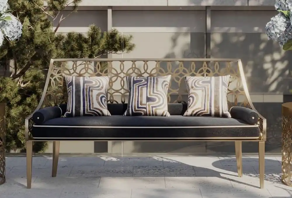 Casa Padrino banc de luxe gris / blanc / or 150 x 50 x H. 89 cm - Banc fait main avec oreillers - Banc de jardin et terrasse - Mobilier d'Hôtel - Qualité de Luxe Top-Angebot