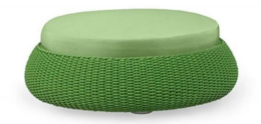 Letzte Chance Casa Padrino tabouret de luxe vert Ø 107 x H. 32 cm - Tabouret rond résistant aux intempéries tissé à la main - Tabouret de jardin et de terrasse - Mobilier d'hôtel - Qualité de Luxe