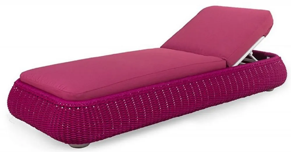 Begrenztes Angebot Casa Padrino chaise longue de jardin de luxe violet 205 x 87 x H. 27 cm - Chaise longue de jardin tissée à la main résistant aux intempéries - Chaise longue moderne
