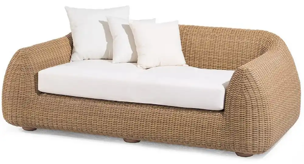 Online Kaufen Casa Padrino canapé de jardin de luxe naturel / blanc 196 x 124 x H. 72 cm - Canapé résistant aux intempéries tissé à la main avec coussins - Mobilier de jardin moderne - Mobilier d'hôtel