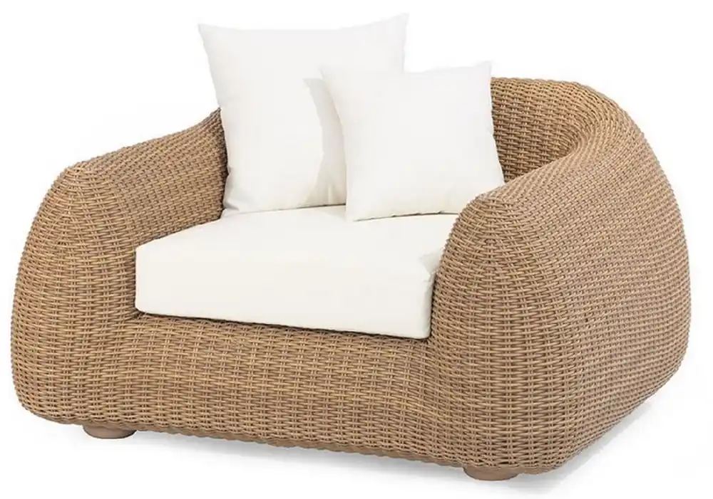 Casa Padrino fauteuil de jardin de luxe naturel / blanc 128 x 118 x H. 72 cm - Fauteuil résistant aux intempéries tissé à la main - Mobilier fauteuil de jardin de terrasse - Qualité de Luxe Begrenztes Angebot