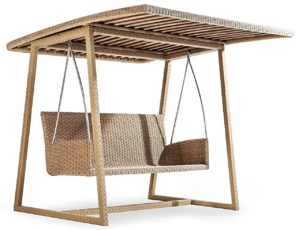 Direktkauf Casa Padrino balançoire de jardin de luxe naturel 226 x 190 x H. 181 cm - Balançoire Hollywood résistante aux intempéries avec auvent - Meubles de jardin - Meubles de patio - Qualité de Luxe