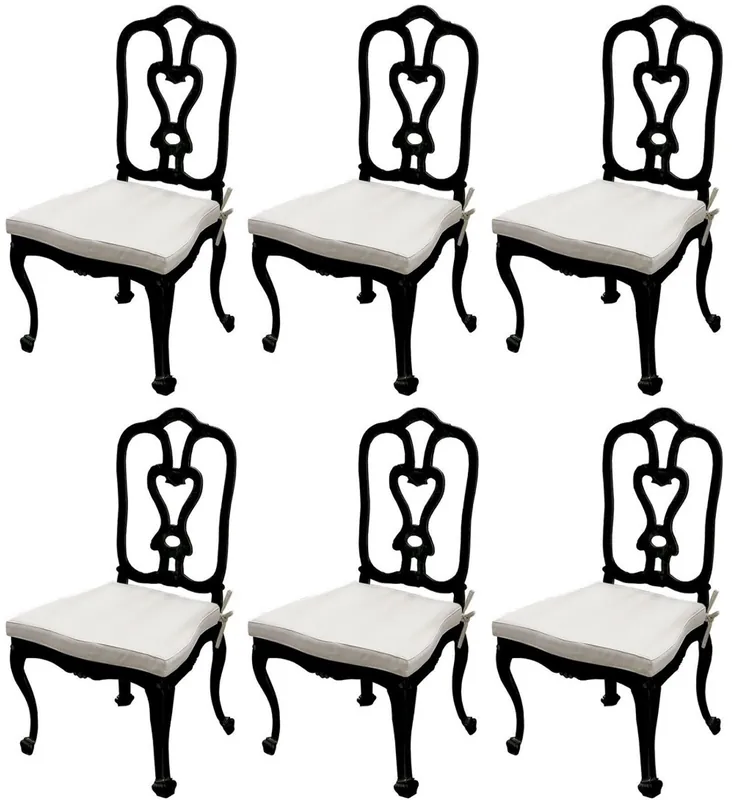 Casa Padrino ensemble de chaises de jardin avec coussins d'assise noir / gris clair 56 x 59 x H. 100 cm - Chaises de salle à manger forgées à la main - Meubles de Jardin et Terrasse Versand Am Gleichen Tag