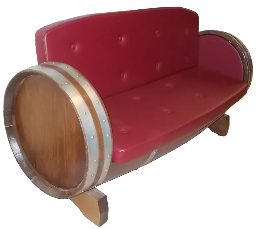 Solange Der Vorrat Reicht Casa Padrino canapé tonneau de luxe rouge / marron / argent 160 x 65 x H. 85 cm - Canapé tonneau rembourré en bois massif - Mobilier de Terrasses de Jardin de Gastronomique