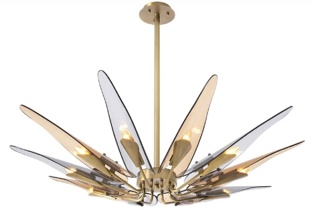 Super-Preis Casa Padrino lustre design laiton antique / ambre / gris Ø 112 x H. 8,5 cm - Lustre en métal avec abat-jour en verre teinté - Qualité de Luxe