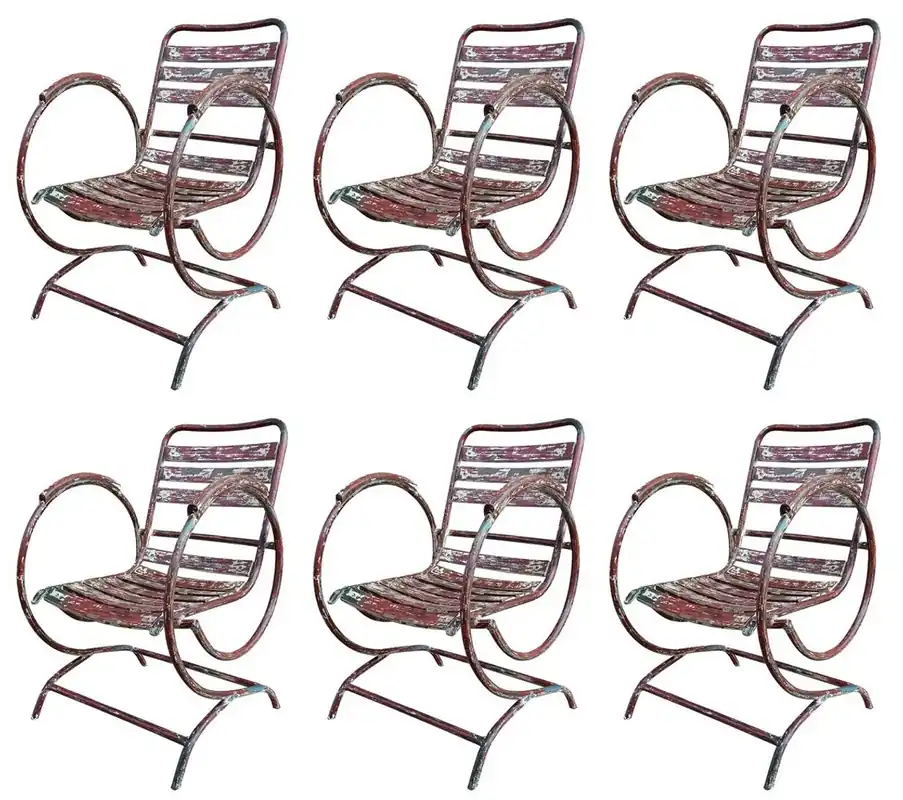 Casa Padrino ensemble de chaises de jardin Art Nouveau rouge antique 60 x 45 x H. 85 cm - Chaises en fer forgé faites à la main avec accoudoirs - Mobilier de jardin nostalgique Rabatt