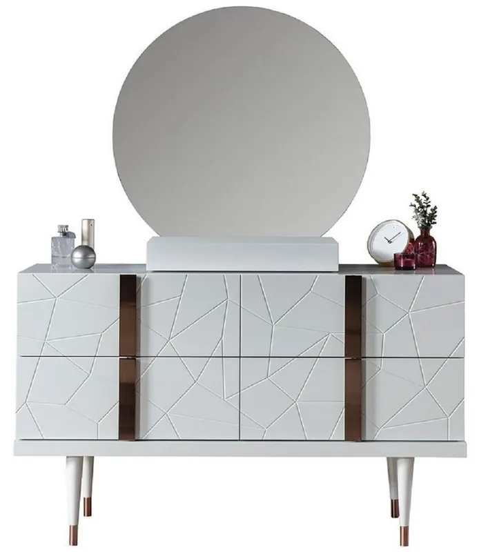 Casa Padrino commode de chambre de luxe avec miroir mural blanc / cuivre - Élégante armoire en bois massif avec miroir - Meubles de chambre de luxe Preisreduziert