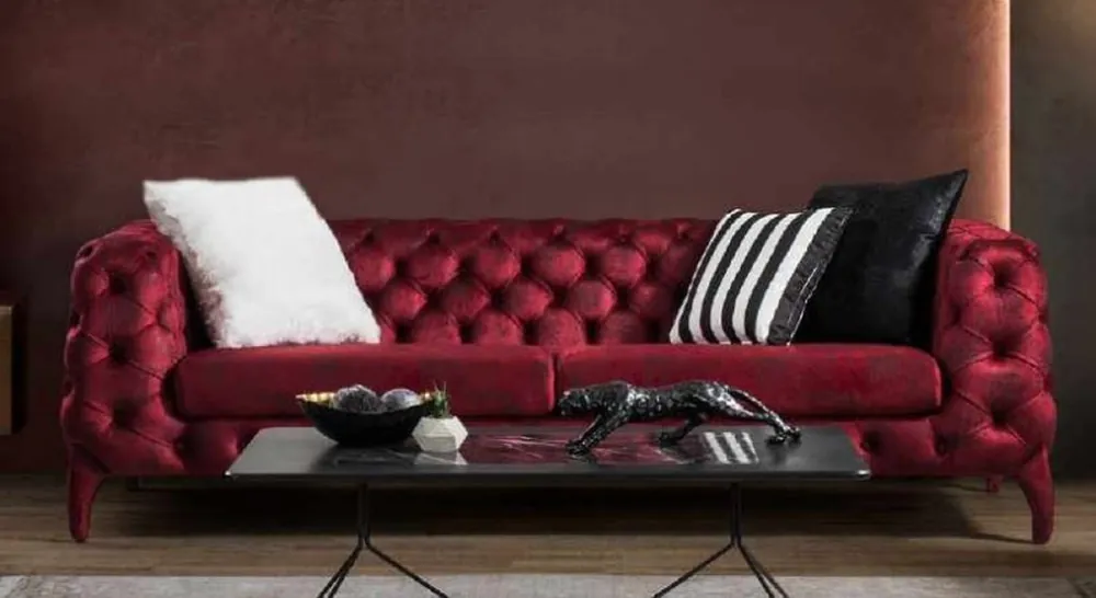 Garantierte Lieferung Casa Padrino Canapé Chesterfield de Luxe Bordeaux Rouge 235 x 98 x H. 72 cm - Canapé de Salon - Mobilier de Salon Chesterfield