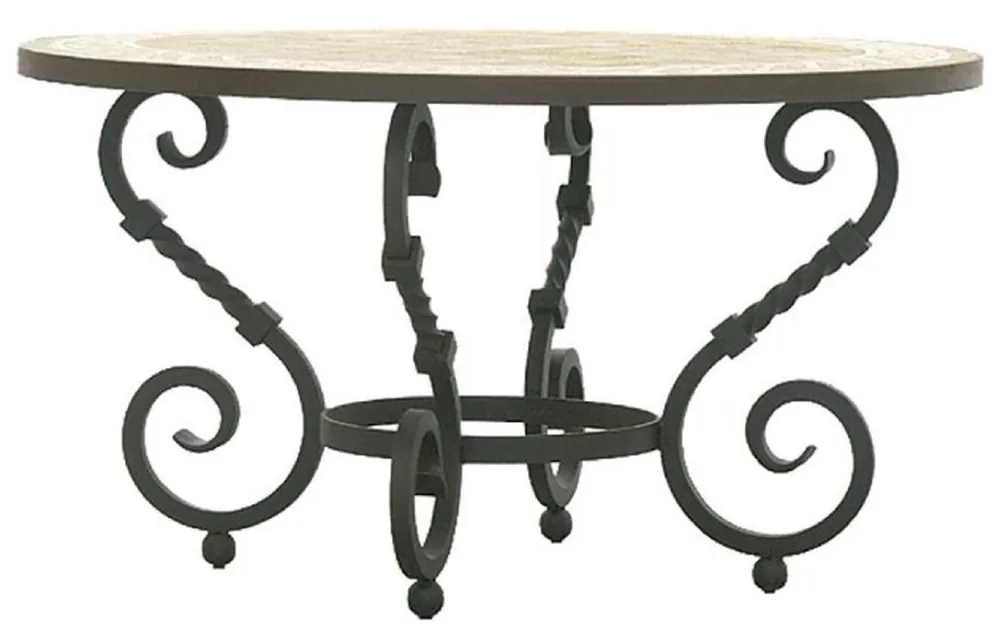 Casa Padrino table à manger baroque de luxe beige / gris - Table de jardin ronde en fer forgé artisanal avec plateau en mosaïque en pierre naturelle - Meubles de Salon de Jardin de Patio Neu
