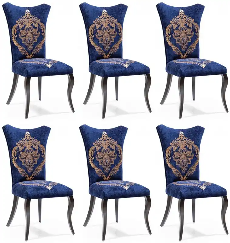 Casa Padrino ensemble de chaises de salle à manger baroque bleu royal / or / noir 50 x 47 x H. 105 cm - Chaises de cuisine lot de 6 - Mobilier de salle à manger baroque Günstig