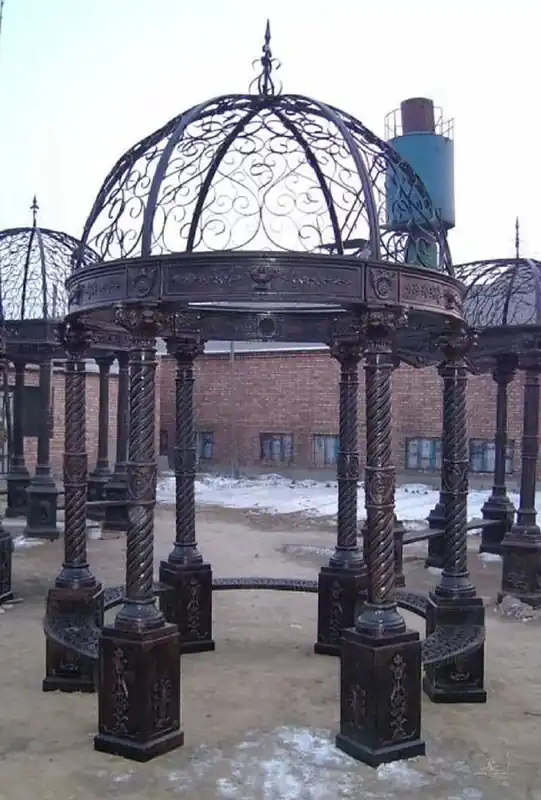 Casa Padrino pavillon de jardin baroque de luxe marron Ø 240 x H. 420 cm - Pavillon en fonte avec bancs intégrés - Magnifique décoration de jardin de style baroque Sichere Zahlung