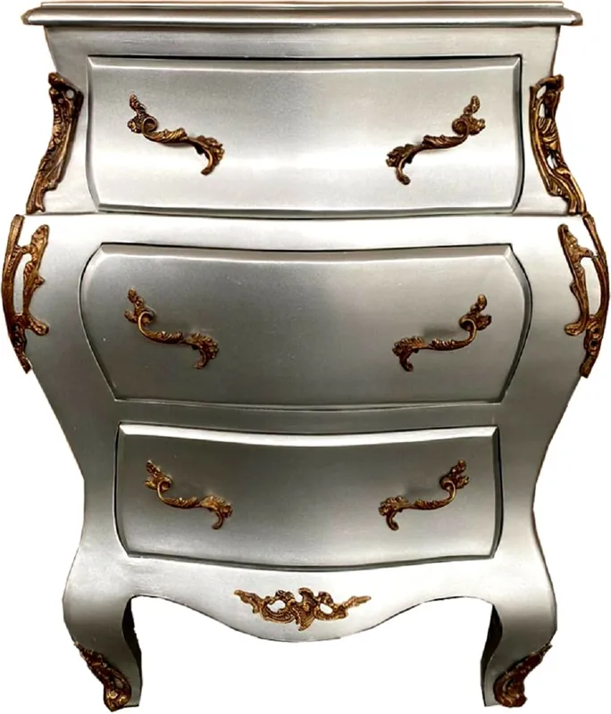 Casa Padrino commode baroque argent / laiton - Commode fait main en bois massif avec 3 tiroirs - Mobilier Baroque Preisreduziert