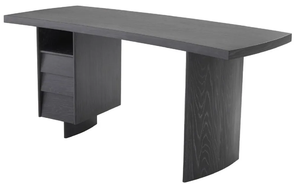 Letzte Chance Casa Padrino bureau de luxe en bois massif avec plateau courbé gris anthracite 170 x 70 x H. 78,5 cm - Table de Bureau - Table d'Ordinateur - Mobilier de Bureau de Luxe