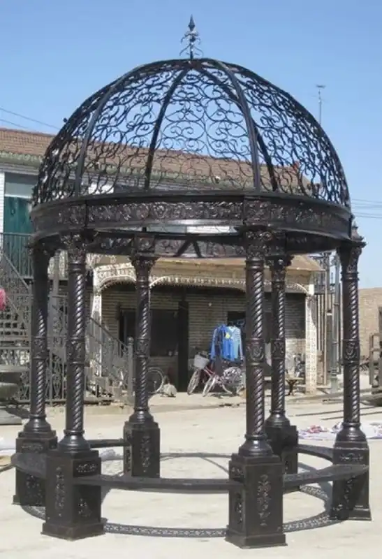Geprüft Casa Padrino pavillon de jardin baroque de luxe marron Ø 300 x H. 420 cm - Pavillon en fonte avec bancs intégrés - Magnifique décoration de jardin de style baroque