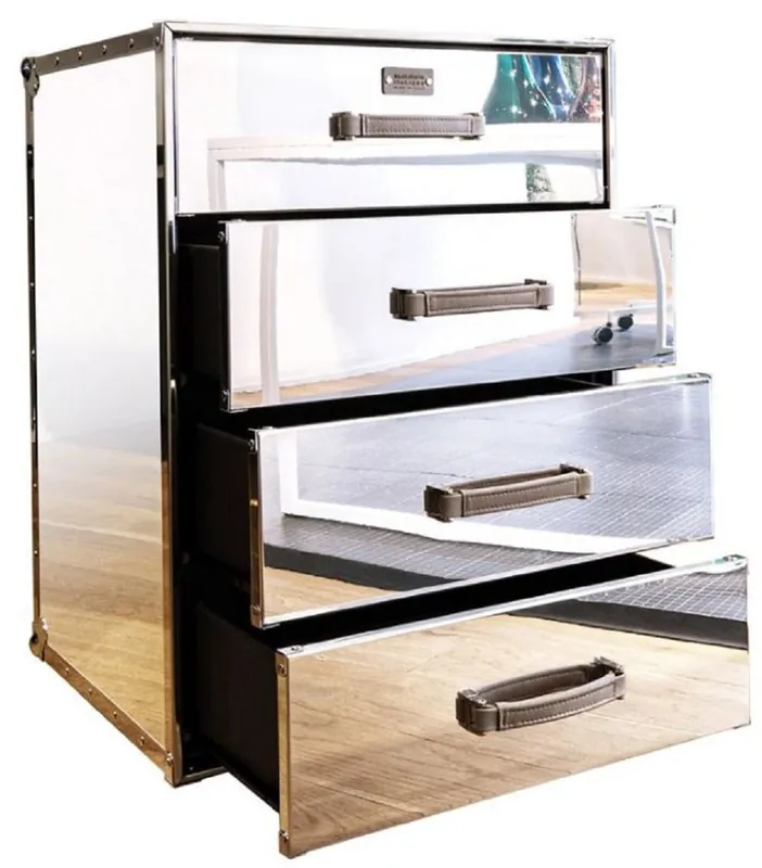 Meistverkauft Casa Padrino commode de luxe en valise design argent 52 x 43 x H. 75 cm - Commode fait main en aluminium miroir avec 4 tiroirs et roulettes - Mobilier de Salon et de Bureau