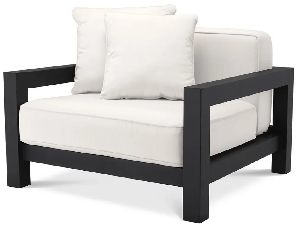 Knallerangebot Casa Padrino fauteuil de jardin de luxe avec coussins noir / blanc 101 x 100 x H. 72 cm - Mobilier d'Hôtel de Terrasse de Jardin - Qualité de Luxe