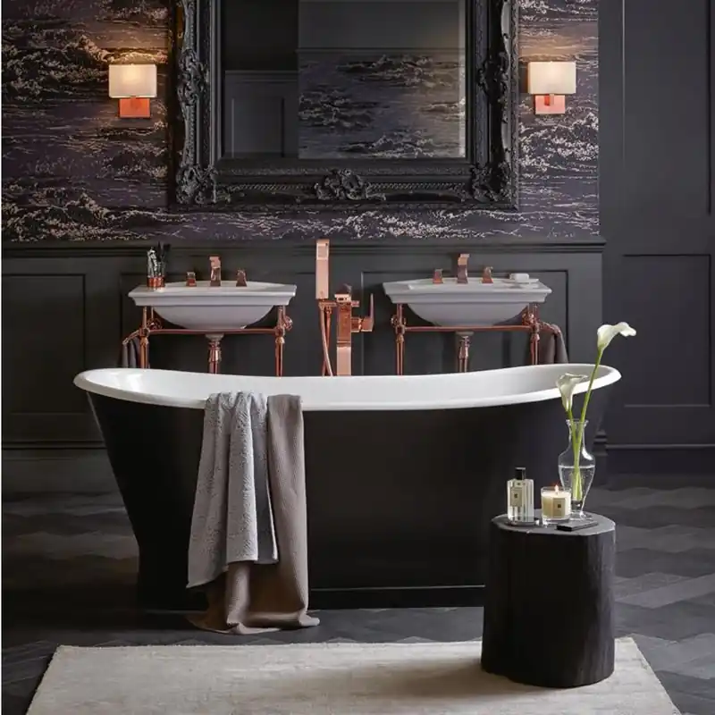 Billig Baignoire en fonte de luxe Casa Padrino noir / blanc 170 x 68 x H.69,5 cm - Baignoire autoportante courbée - Mobilier de salle de bain baroque & Art nouveau