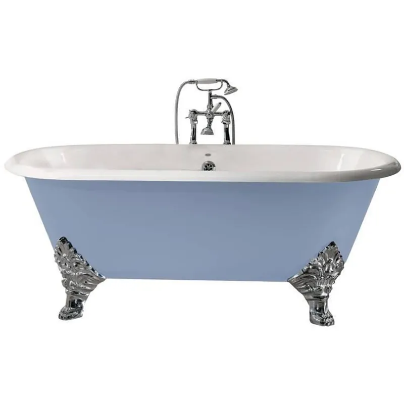 Baignoire en fonte de luxe Casa Padrino bleu clair / blanc 178 cm - Baignoire incurvée autoportante - Mobilier de salle de bain baroque & Art nouveau Preiswert