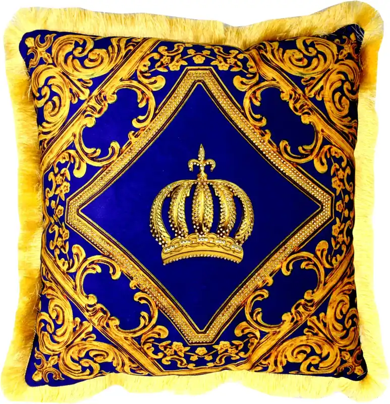 Oreiller Harald Glööckler Pompöös par Casa Padrino - couronne bleu royal / or de luxe avec strass - coussin décoratif baroque de luxe déco Sonderangebot