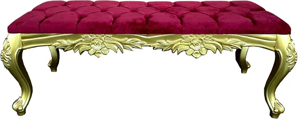 Casa Padrino banc baroque bordeaux rouge / or - Banc en bois massif fait main de style baroque - Mobilier Baroque Letzte Chance