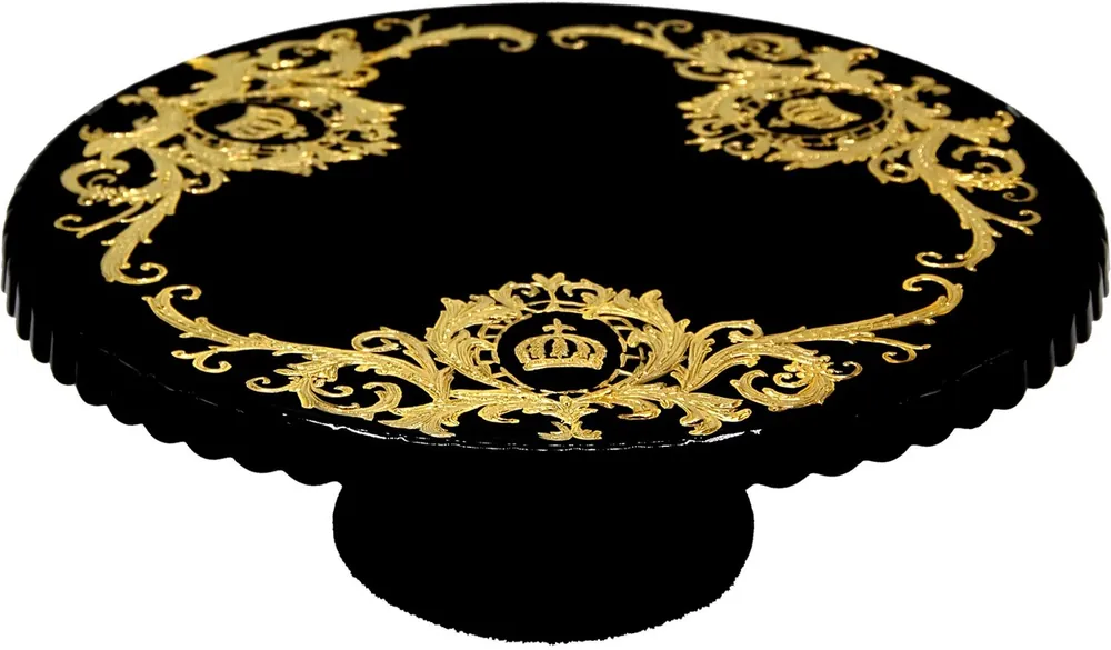 Schneller Versand Pompöös by Casa Padrino assiette à gâteau de luxe plaquée or 24 carats noir / or Ø 32 x H. 11,5 cm - Assiette à gâteau Pompöös conçue par Harald Glööckler