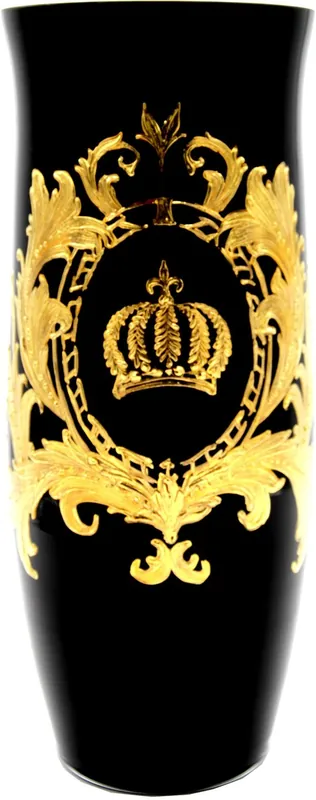 Neuheit Pompöös by Casa Padrino vase de luxe plaqué or 24 carats noir / or Ø 12,3 x H. 30 cm - Vase à fleurs Pompöös conçu par Harald Glööckler