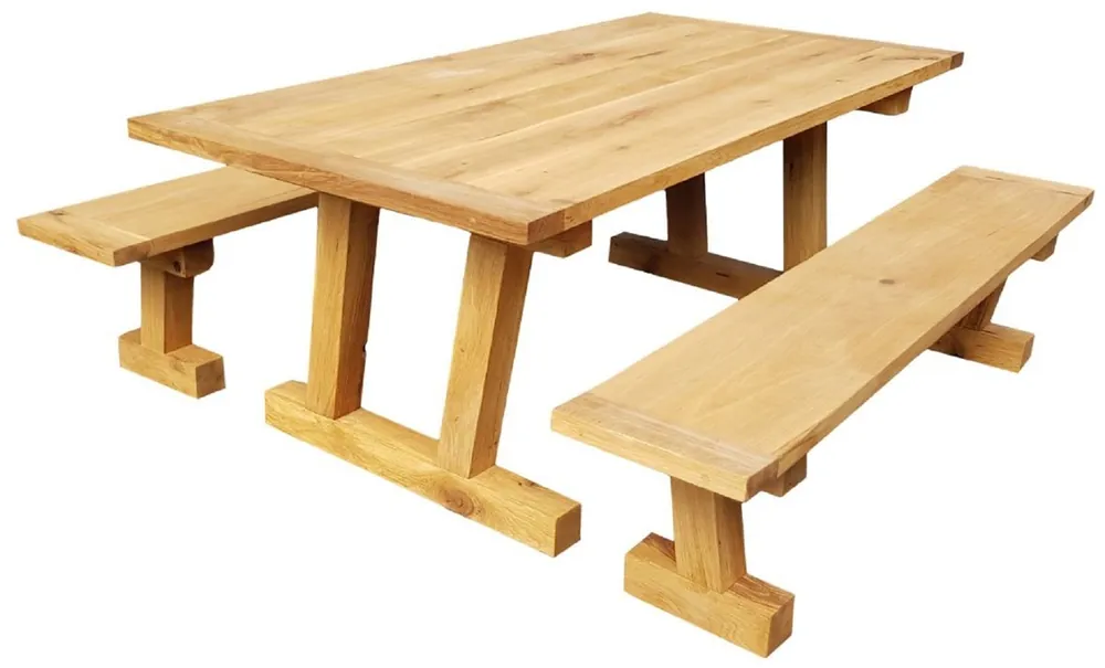 Mega-Angebot Casa Padrino ensemble de salle à manger en bois massif naturelle - Table à Manger en Bois de Chêne avec 2 Bancs - Meubles de salle à manger - Meubles de restaurant - Meubles en chêne massif