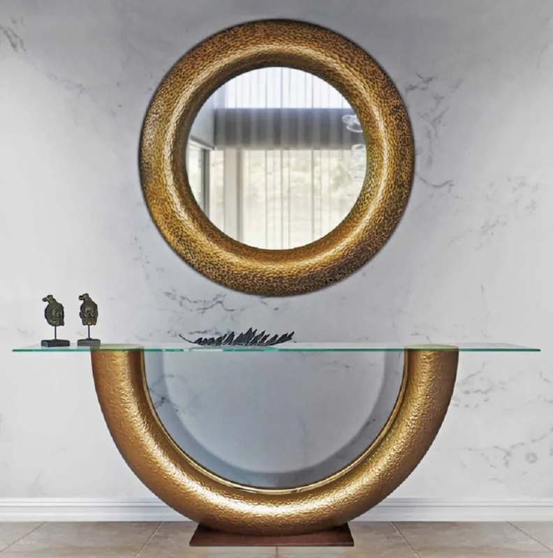 Markenprodukt Casa Padrino ensemble de meubles de luxe or / marron foncé - Console avec Miroir Mural - Meubles de salon - Meubles d'hôtel - Collection de Luxe