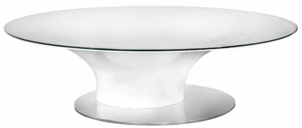 Casa Padrino table basse de luxe blanc brillant / argent Ø 140 x H. 40 cm - Table de salon ronde avec plateau en verre - Meubles de salon de luxe Nur Für Kurze Zeit