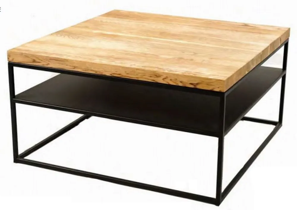 Markenprodukt Casa Padrino table basse de luxe naturel / noir 80 x 80 x H. 40 cm - Table de salon moderne avec plateau en bois massif - Meubles de salon de luxe