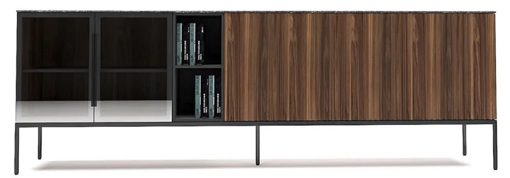 Casa Padrino buffet de luxe marron / noir / blanc 235 x 50 x H. 83 cm - Armoire de salon moderne en bois massif - Meubles de salon de luxe Echt