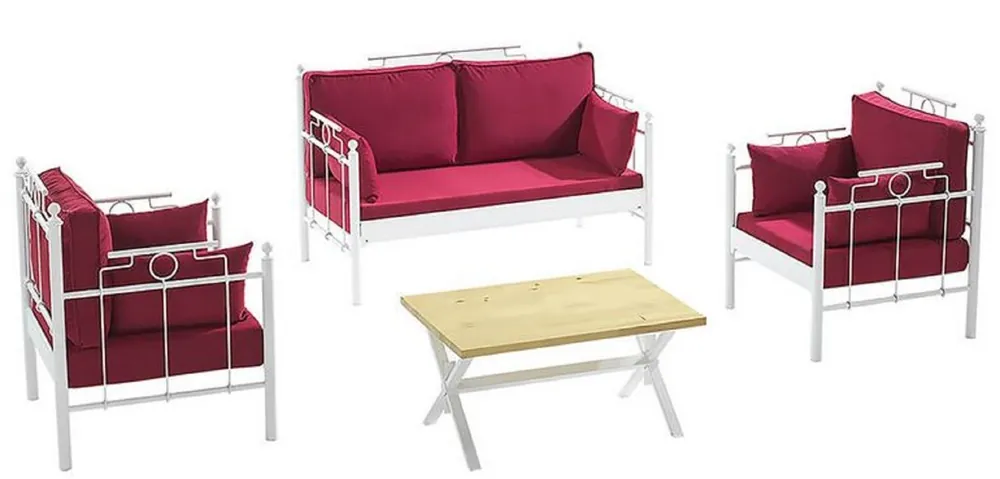 Preisknaller Casa Padrino Ensemble de Jardin Art Nouveau Bordeaux Rouge / Blanc - 1 Canapé & 2 Fauteuils & 1 Table - Mobilier de Jardin et Patio Art Nouveau
