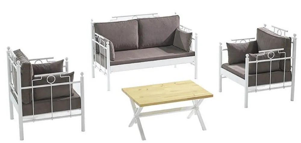 Casa Padrino Ensemble de Jardin Art Nouveau Gris / Blanc - 1 Canapé & 2 Fauteuils & 1 Table - Mobilier de Jardin et Patio Art Nouveau Schnäppchen