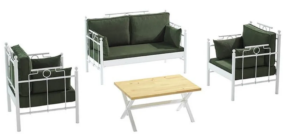 Casa Padrino Ensemble de Jardin Art Nouveau Vert Foncé / Blanc - 1 Canapé & 2 Fauteuils & 1 Table - Mobilier de Jardin et Patio Art Nouveau Sofort Bestellen