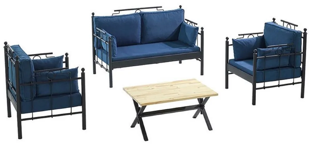Jetzt Bestellen Casa Padrino Ensemble de Jardin Art Nouveau Bleu / Noir - 1 Canapé & 2 Fauteuils & 1 Table - Mobilier de Jardin et Patio Art Nouveau