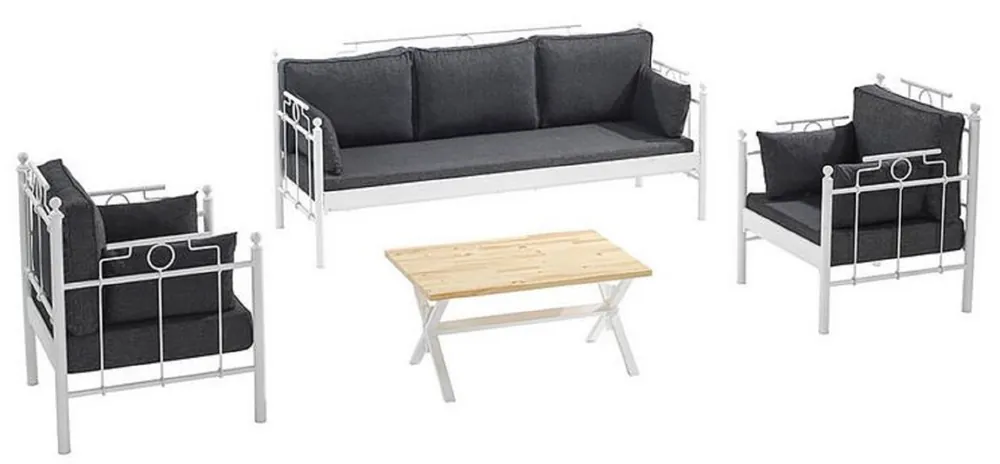Casa Padrino Ensemble de Jardin Art Nouveau Gris Foncé / Blanc - 1 Canapé & 2 Fauteuils & 1 Table - Mobilier de Jardin et Patio dans le Style Art Nouveau Nur Heute