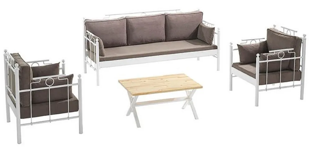 Neue Ware Casa Padrino Ensemble de Jardin Art Nouveau Gris / Blanc - 1 Canapé & 2 Fauteuils & 1 Table - Mobilier de Jardin et Patio dans le Style Art Nouveau