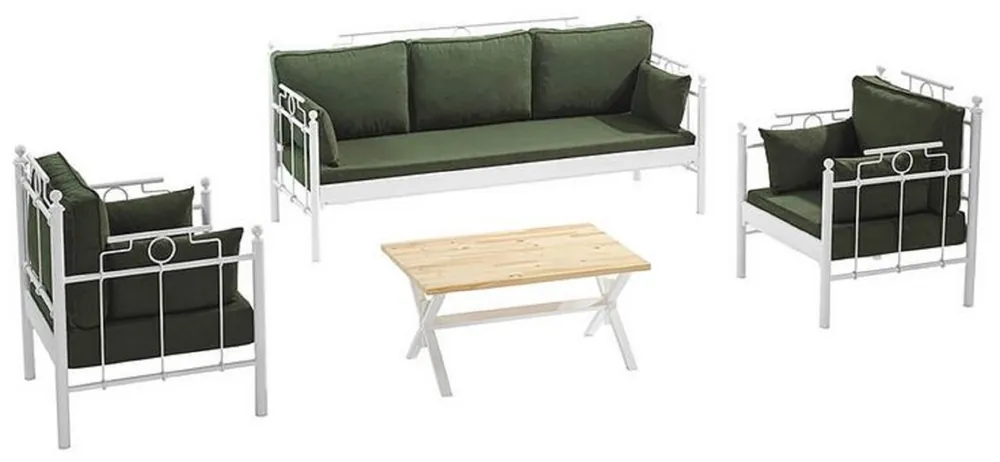 Billig Casa Padrino Ensemble de Jardin Art Nouveau Vert Foncé / Blanc - 1 Canapé & 2 Fauteuils & 1 Table - Mobilier de Jardin et Patio dans le Style Art Nouveau