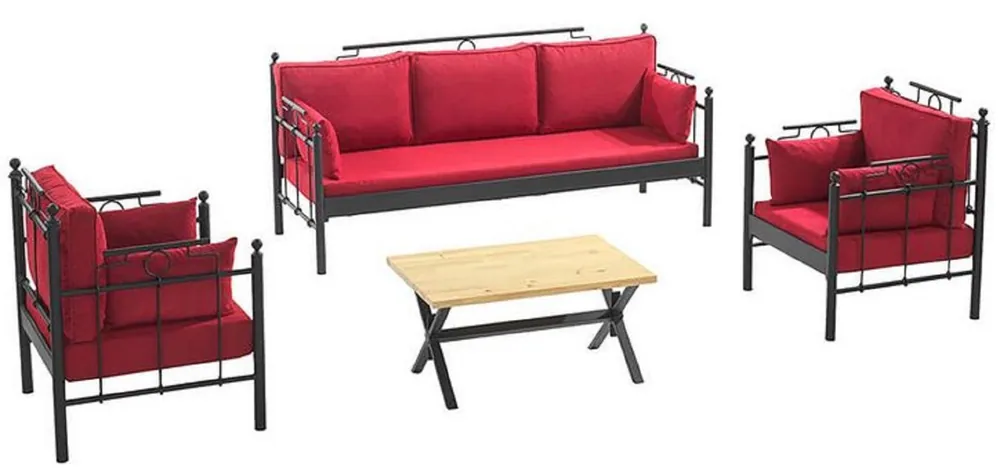 Sale Casa Padrino Ensemble de Jardin Art Nouveau Bordeaux Rouge / Noir - 1 Canapé & 2 Fauteuils & 1 Table - Mobilier de Jardin et Patio dans le Style Art Nouveau