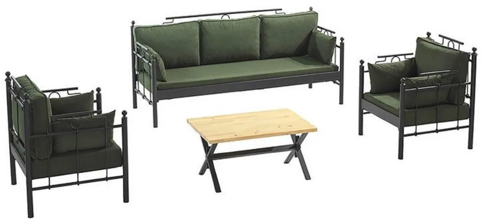 Casa Padrino Ensemble de Jardin Art Nouveau Vert Foncé / Noir - 1 Canapé & 2 Fauteuils & 1 Table - Mobilier de Jardin et Patio dans le Style Art Nouveau Garantierte Lieferung