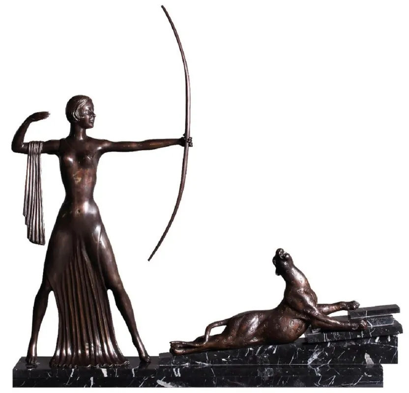 Neue Kollektion Casa Padrino sculpture de décoration en bronze de luxe dame avec arc et tigre bronze / noir 85 x 13 x H. 82 cm - Accessoires de Décoration de Luxe