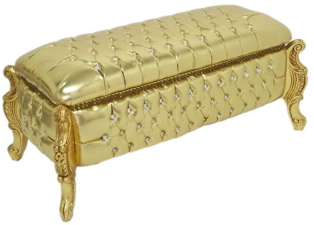 Casa Padrino banc / coffre baroque aspect cuir or / or - Banc rembourré en bois massif avec strass - Mobilier de style baroque Heißes Angebot
