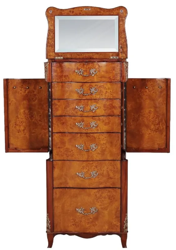 Zertifiziert Casa Padrino commode à bijoux baroque de luxe marron clair / marron / argent 56 x 36 x H. 128 cm - Commode en bois massif noble avec miroir - Mobilier Baroque
