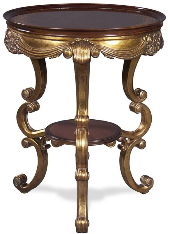 Knallerangebot Casa Padrino table d'appoint baroque de luxe marron foncé / or Ø 58 x H. 70 cm - Table ronde en acajou de style baroque - Mobilier de salon baroque
