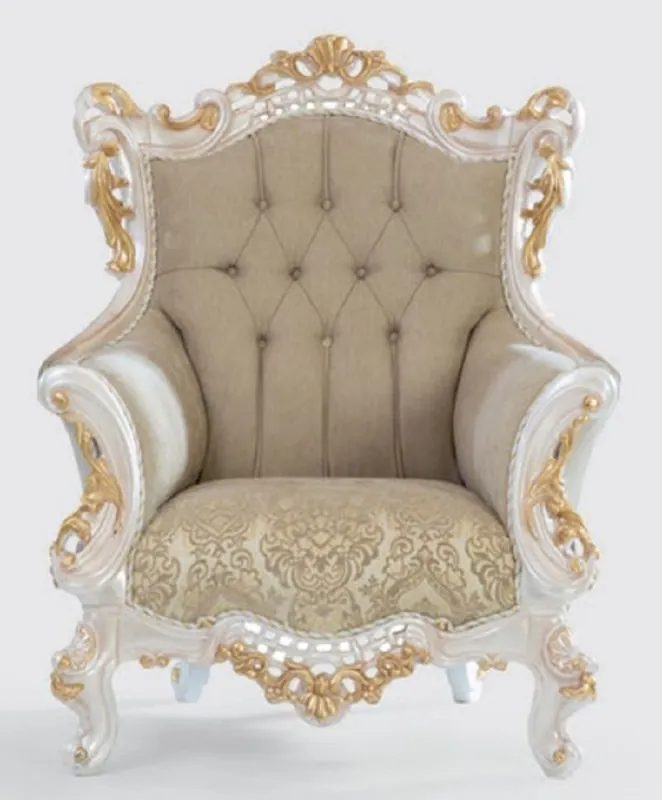 Sichere Zahlung Casa Padrino fauteuil baroque de luxe grège / blanc / or 100 x 80 x H. 125 cm - Fauteuil de salon fait main avec motif élégant - Mobilier de salon baroque - Noble & Magnifique