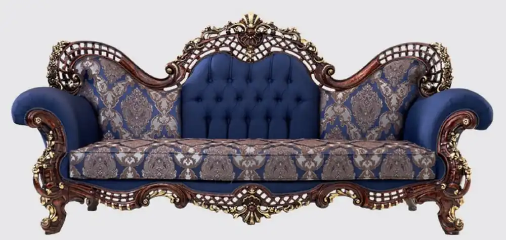 Neu Casa Padrino canapé baroque de luxe bleu / marron foncé / or 270 x 100 x H. 122 cm - Magnifique canapé de salon au motif élégant - Mobilier de style baroque